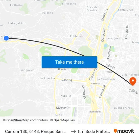 Carrera 130, 6143, Parque San Cristobal to Itm Sede Fraternidad map