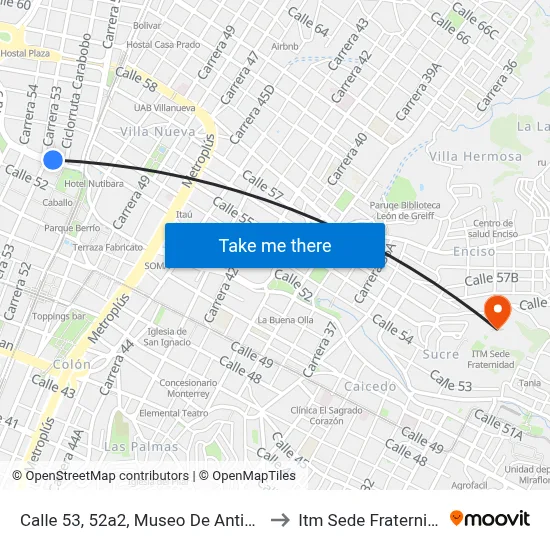 Calle 53, 52a2, Museo De Antioquia to Itm Sede Fraternidad map