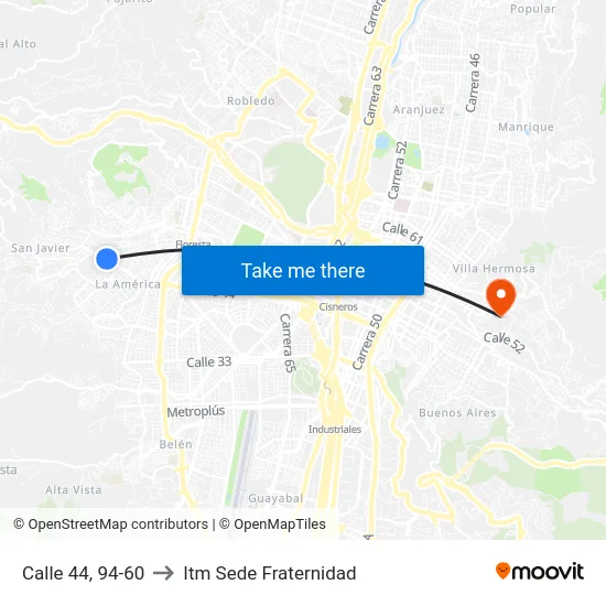 Calle 44, 94-60 to Itm Sede Fraternidad map