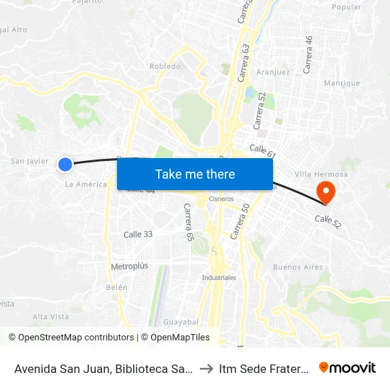 Avenida San Juan, Biblioteca San Javier to Itm Sede Fraternidad map