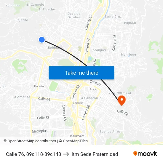 Calle 76, 89c118-89c148 to Itm Sede Fraternidad map