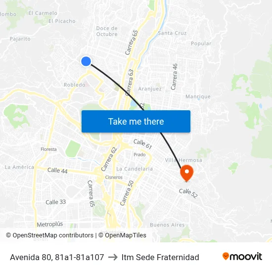 Avenida 80, 81a1-81a107 to Itm Sede Fraternidad map