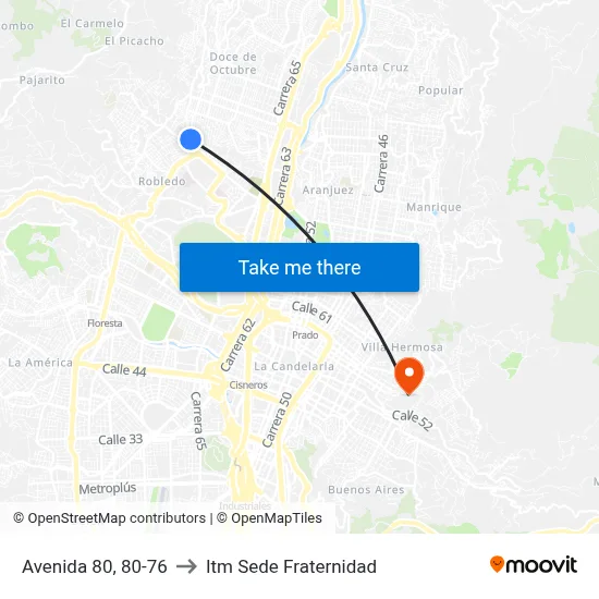 Avenida 80, 80-76 to Itm Sede Fraternidad map