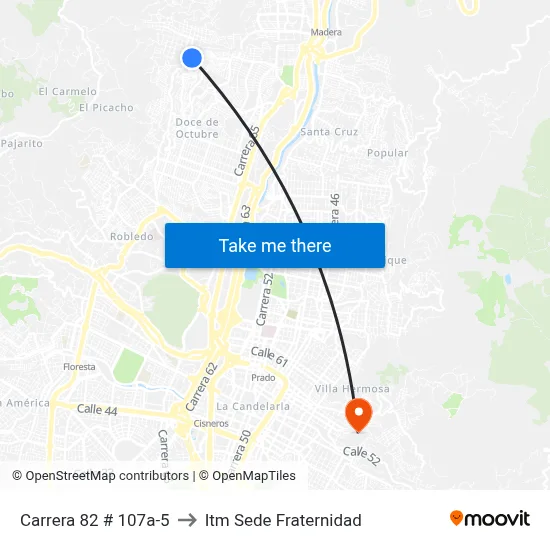 Carrera 82 # 107a-5 to Itm Sede Fraternidad map