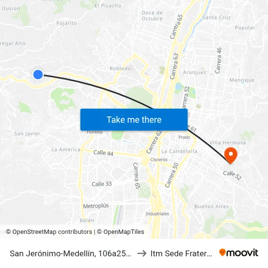 San Jerónimo-Medellín, 106a25-106a87 to Itm Sede Fraternidad map