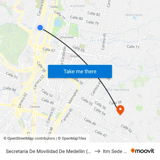 Secretaría De Movilidad De Medellín (Autopista Norte - Cl 72, Medellín) to Itm Sede Fraternidad map