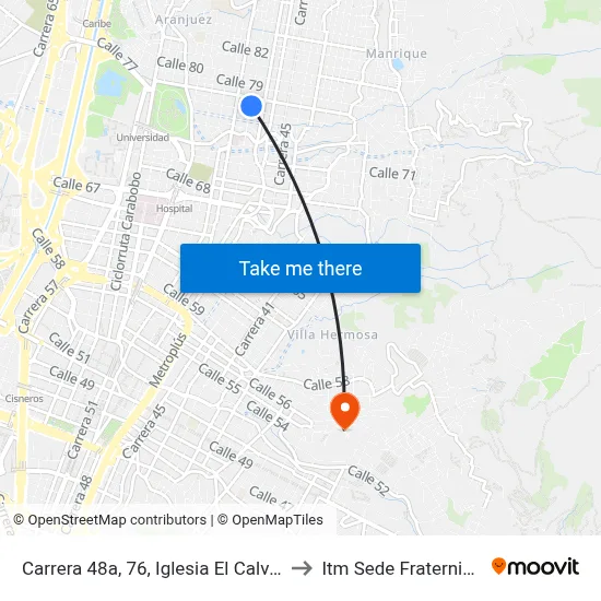 Carrera 48a, 76, Iglesia El Calvario to Itm Sede Fraternidad map