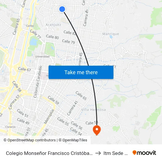 Colegio Monseñor Francisco Cristóbal Toro (Cl 90 - Cr 50c, Medellín) to Itm Sede Fraternidad map