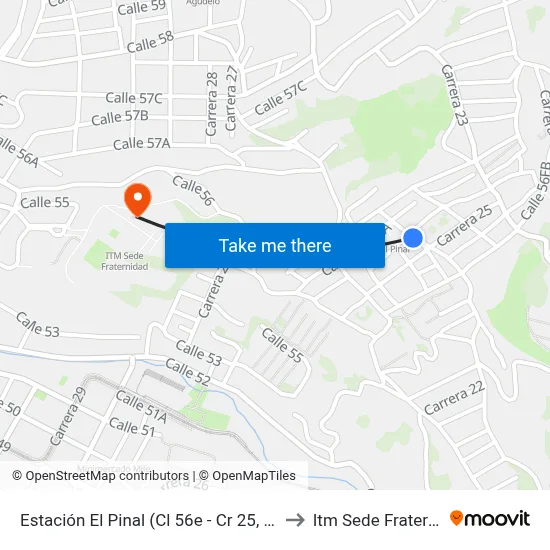 Estación El Pinal (Cl 56e - Cr 25, Medellín) to Itm Sede Fraternidad map