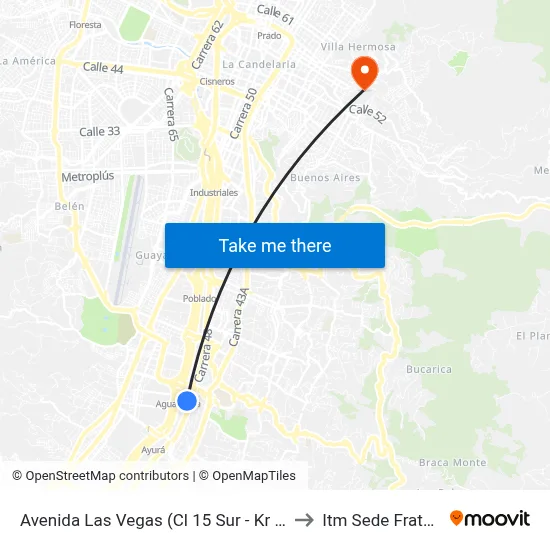 Avenida Las Vegas (Cl 15 Sur - Kr 48, Medellín) to Itm Sede Fraternidad map