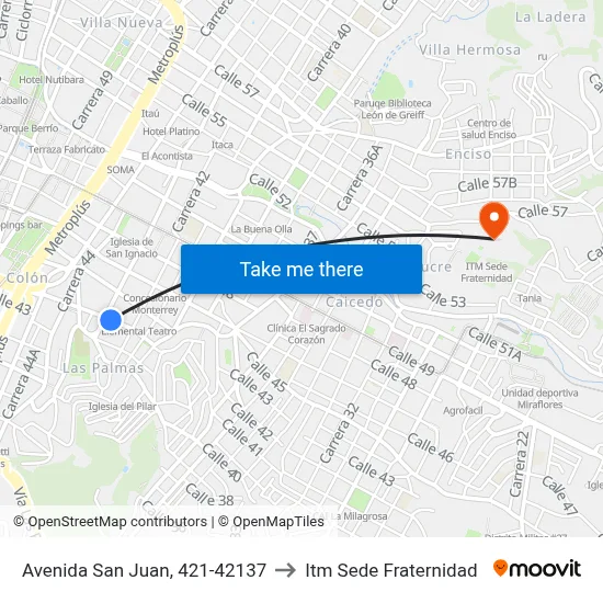 Avenida San Juan, 421-42137 to Itm Sede Fraternidad map