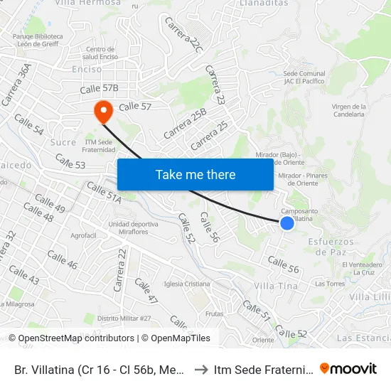 Br. Villatina (Cr 16 - Cl 56b, Medellín) to Itm Sede Fraternidad map
