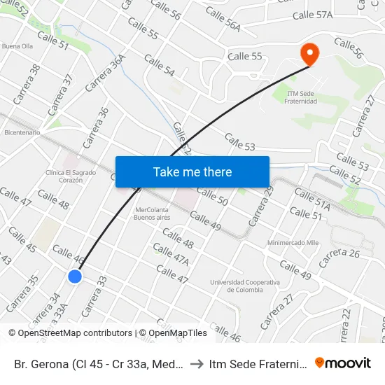 Br. Gerona (Cl 45 - Cr 33a, Medellín) to Itm Sede Fraternidad map