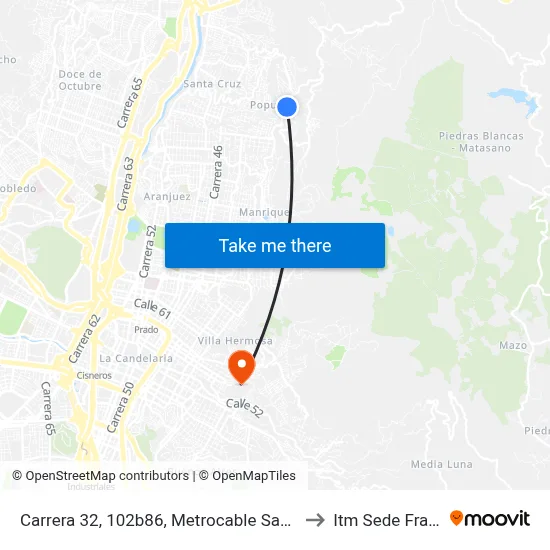 Carrera 32, 102b86, Metrocable Santo Domingo Savio to Itm Sede Fraternidad map