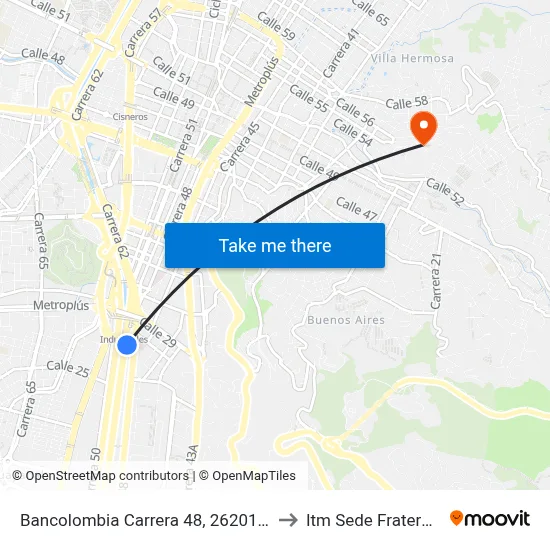 Bancolombia Carrera 48, 26201-26353 to Itm Sede Fraternidad map