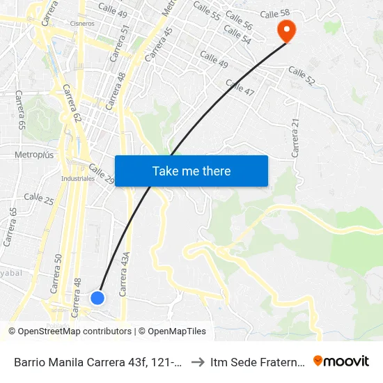 Barrio Manila Carrera 43f, 121-12131 to Itm Sede Fraternidad map