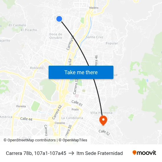 Carrera 78b, 107a1-107a45 to Itm Sede Fraternidad map