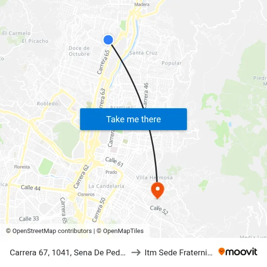 Carrera 67, 1041, Sena De Pedregal to Itm Sede Fraternidad map
