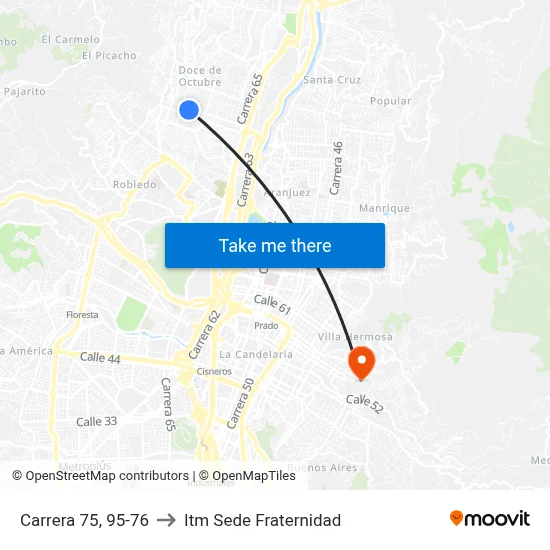Carrera 75, 95-76 to Itm Sede Fraternidad map