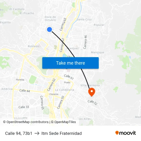 Calle 94, 73b1 to Itm Sede Fraternidad map