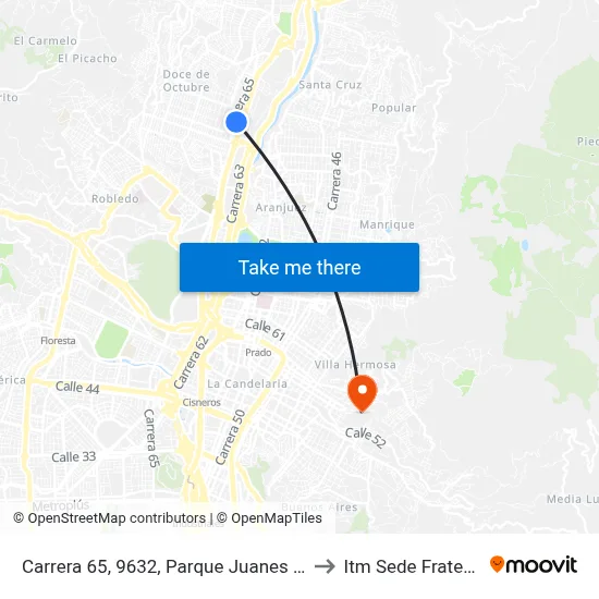 Carrera 65, 9632, Parque Juanes De La Paz to Itm Sede Fraternidad map