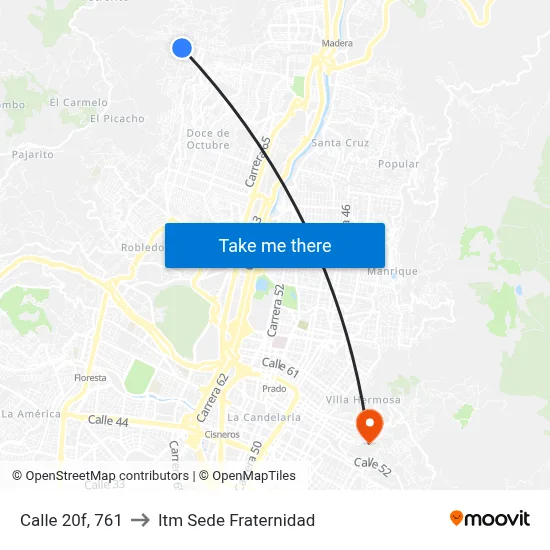 Calle 20f, 761 to Itm Sede Fraternidad map