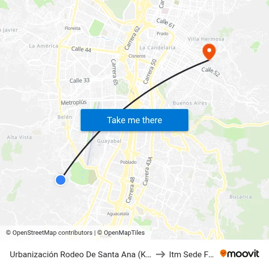 Urbanización Rodeo De Santa Ana (Kr 79c - Cl 6a Sur, Medellín) to Itm Sede Fraternidad map