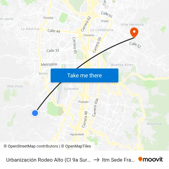 Urbanización Rodeo Alto (Cl 9a Sur - Kr 82, Medellín) to Itm Sede Fraternidad map