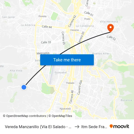 Vereda Manzanillo (Vía El Salado - Altavista, Medellín) to Itm Sede Fraternidad map