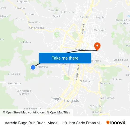 Vereda Buga (Vía Buga, Medellín) to Itm Sede Fraternidad map