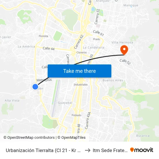 Urbanización Tierralta (Cl 21 - Kr 81, Medellín) to Itm Sede Fraternidad map