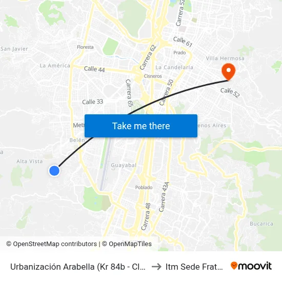 Urbanización Arabella (Kr 84b - Cl 3d, Medellín) to Itm Sede Fraternidad map