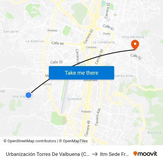 Urbanización Torres De Valbuena (Cl 8 - Kr 84f, Medellín) to Itm Sede Fraternidad map