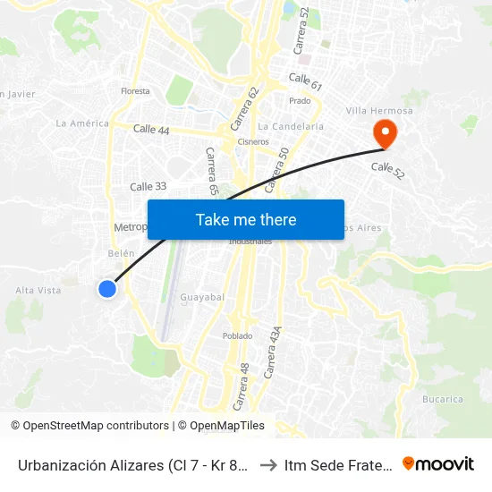 Urbanización Alizares (Cl 7 - Kr 81, Medellín) to Itm Sede Fraternidad map