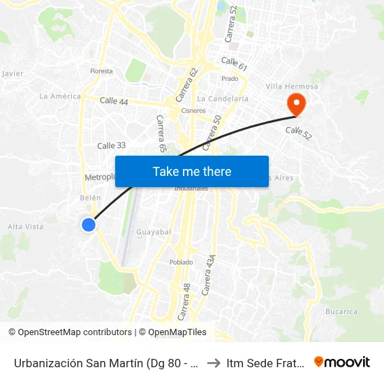 Urbanización San Martín (Dg 80 - Cl 7, Medellín) to Itm Sede Fraternidad map