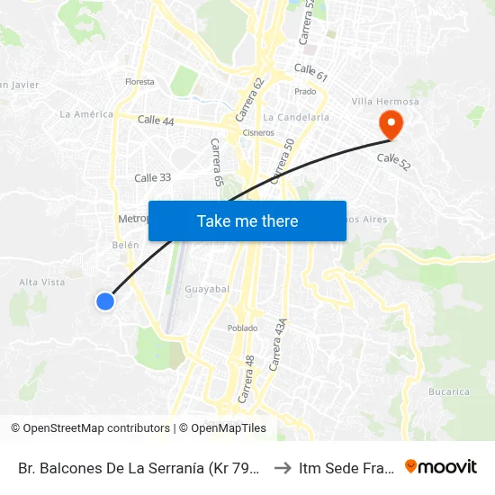 Br. Balcones De La Serranía (Kr 79b - Cl 4a, Medellín) to Itm Sede Fraternidad map