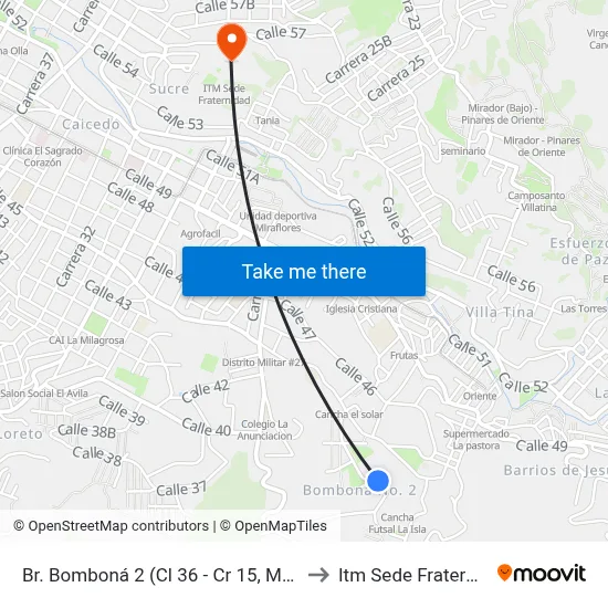 Br. Bomboná 2 (Cl 36 - Cr 15, Medellín) to Itm Sede Fraternidad map