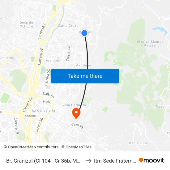 Br. Granizal (Cl 104 - Cr 36b, Medellín) to Itm Sede Fraternidad map