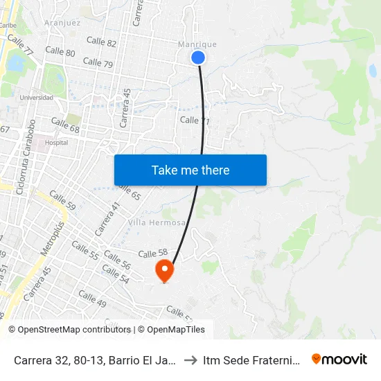 Carrera 32, 80-13, Barrio El Jardín to Itm Sede Fraternidad map