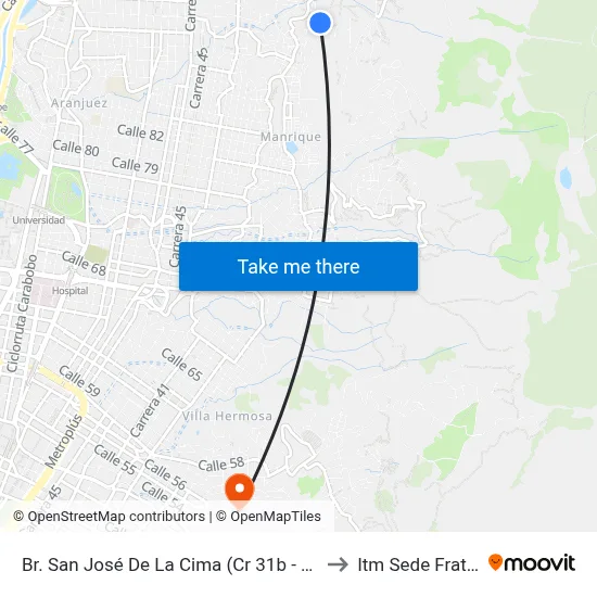 Br. San José De La Cima (Cr 31b - Cl 92c, Medellín) to Itm Sede Fraternidad map