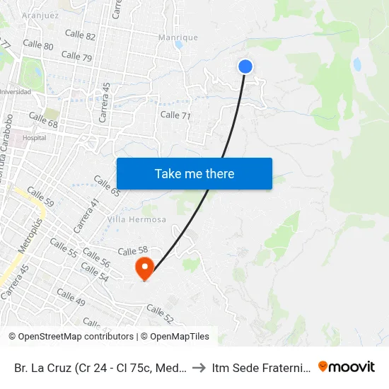 Br. La Cruz (Cr 24 - Cl 75c, Medellín) to Itm Sede Fraternidad map