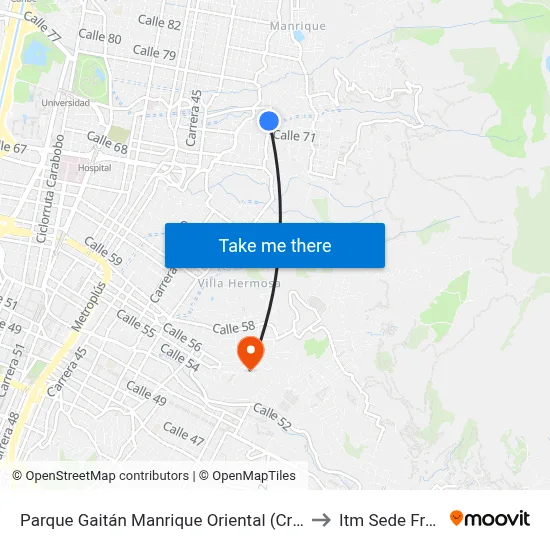 Parque Gaitán Manrique Oriental (Cr 37 - Cl 71a, Medellín) to Itm Sede Fraternidad map