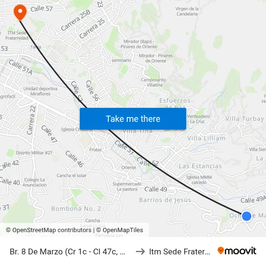 Br. 8 De Marzo (Cr 1c - Cl 47c, Medellín) to Itm Sede Fraternidad map
