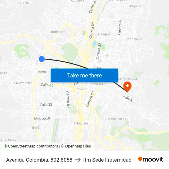 Avenida Colombia, 802-8058 to Itm Sede Fraternidad map