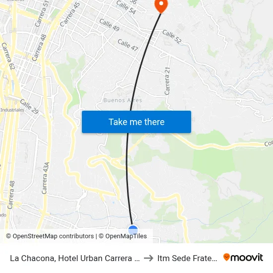 La Chacona, Hotel Urban Carrera 25, 10b-22 to Itm Sede Fraternidad map