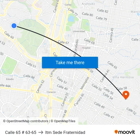 Calle 65 # 63-65 to Itm Sede Fraternidad map