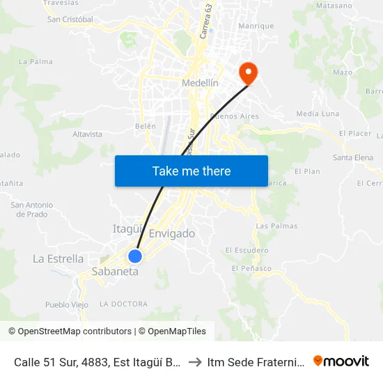 Calle 51 Sur, 4883, Est Itagüí Buses to Itm Sede Fraternidad map