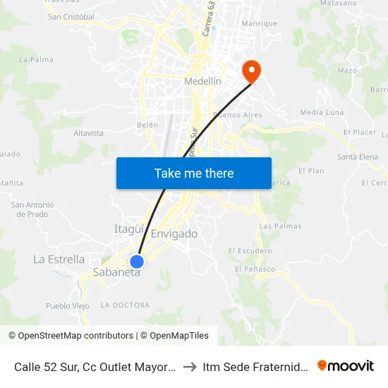 Calle 52 Sur, Cc Outlet Mayorca to Itm Sede Fraternidad map