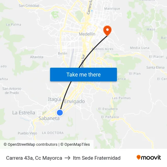 Carrera 43a, Cc Mayorca to Itm Sede Fraternidad map