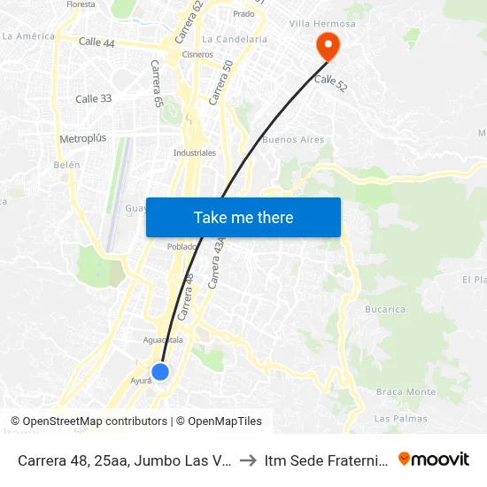 Carrera 48, 25aa, Jumbo Las Vegas to Itm Sede Fraternidad map